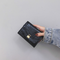 ins small wallet women short 2021 new hipster crocodile pattern folding card bag multi card position buckle Change clip