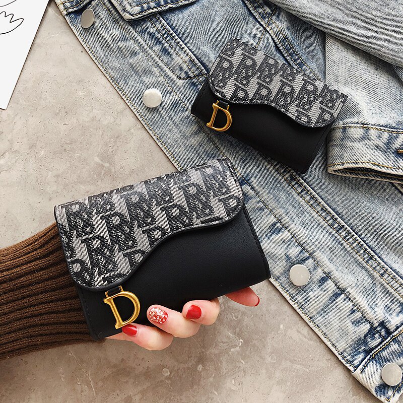 2021 new small wallet female short paragraph hit color minimalist folding clasp retro multi-position small card bag zero wallet