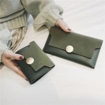 2021 New Vintage matte soft wallet female long solid color Korean student three folding wallet simple hand bag