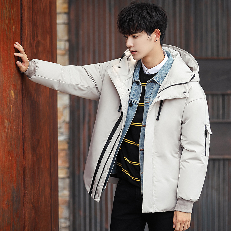 白鸭绒羽绒服男韩版帅气男士冬季外套短款连帽
