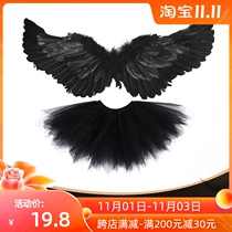 Childrens demon elves Black Angel feather wings Halloween little princess back decoration elf props back ornaments