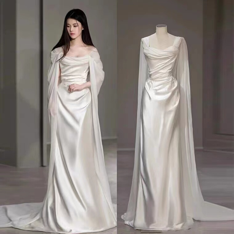 Satin Light Wedding Dress, Strapless, 2026 New Style, Goddess Two-Way Wear, White Wedding Dress for Reception and Travel Photography