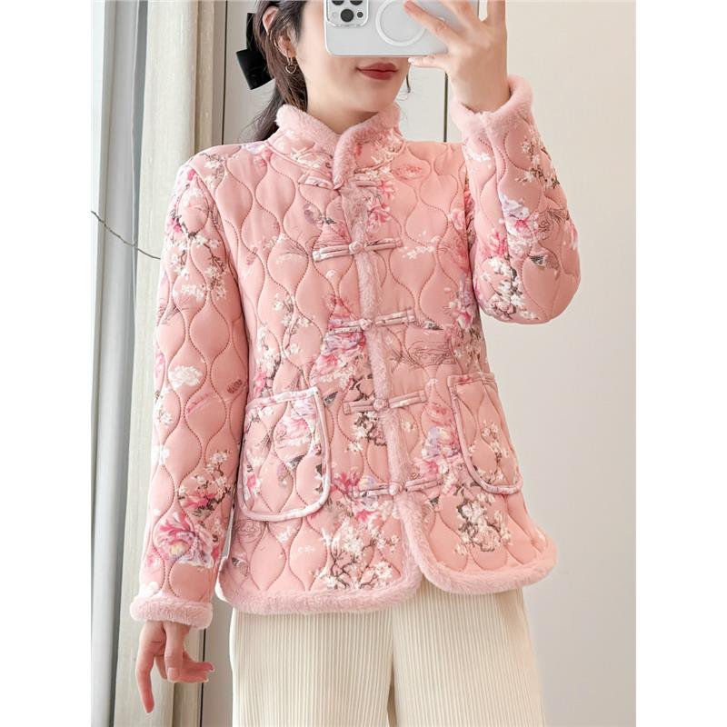 Чистая знаменитости северо-восточный цветочный большой цветок ватник куртка женщин зима Новый Стиль Плюс бархат утолщенный диск ватник этнический стиль западный стиль куртка с подкладкой