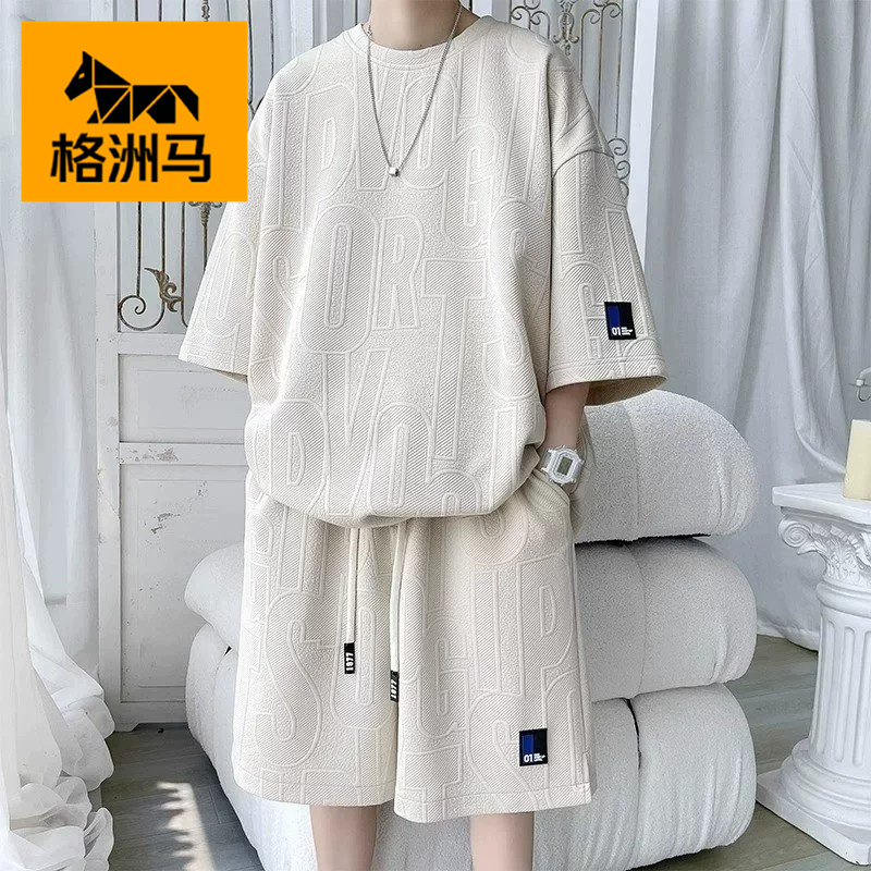 Gezhouma Summer Heavy-Duty Casual Suit for Men, Loose Short-Sleeved T-Shirt and Shorts, Plus Size Outfit Set Gezhouma Summer Heavy-Duty Casual Suit for Men, Loose Short-Sleeved T-Shirt and Shorts, Plus Size Outfit Set