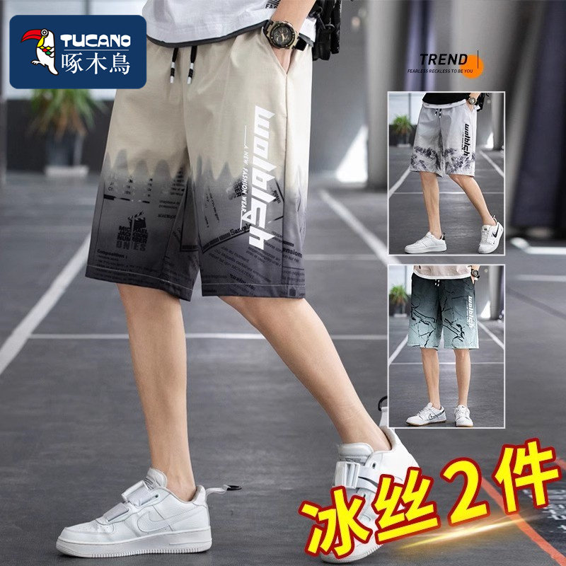 Шорты TUCANO/Woodpecker, мужские летние быстросохнущие брюки из тонкого ледяного шелка для отдыха, спортивные модные мужские брюки в пяти точках