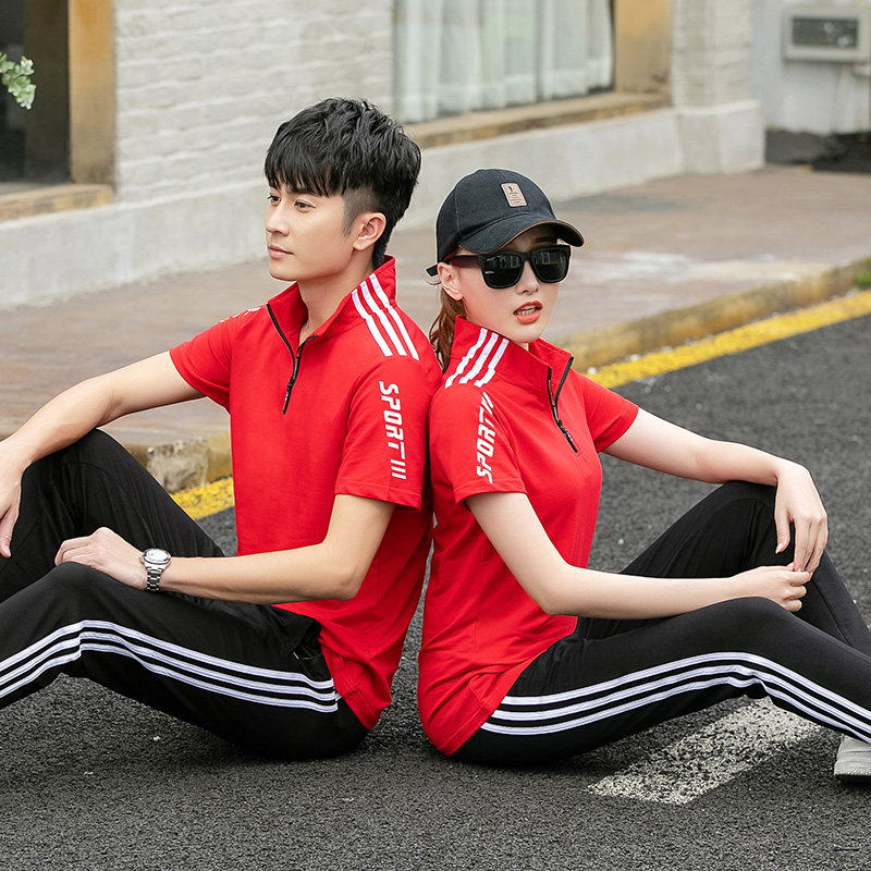 Sportswear Suit Men's Outdoor Couple Running Women Custom LOGO Print Character Pure Cotton Casual Blouse Wave Student Short Sleeve School Uniform