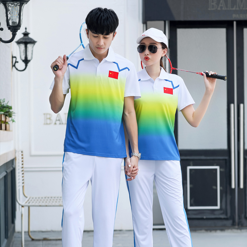 Sports Suit Men's And Women's Squares Competition Suit Casual Thick Cotton Outdoor Running Short Sleeve Long Pants Fitness 2 pieces of custom