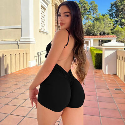 This is a sexy, slimming, backless, pleated, halter jumpsuit with a European and American style. It has a waist circumference for dancing, making you look slimmer and elastic
