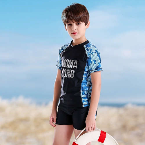 Детский раздельный купальник для мальчиков, быстросохнущая униформа, штаны для школьников и студентов, защита от солнца, подходит для подростков, короткий рукав