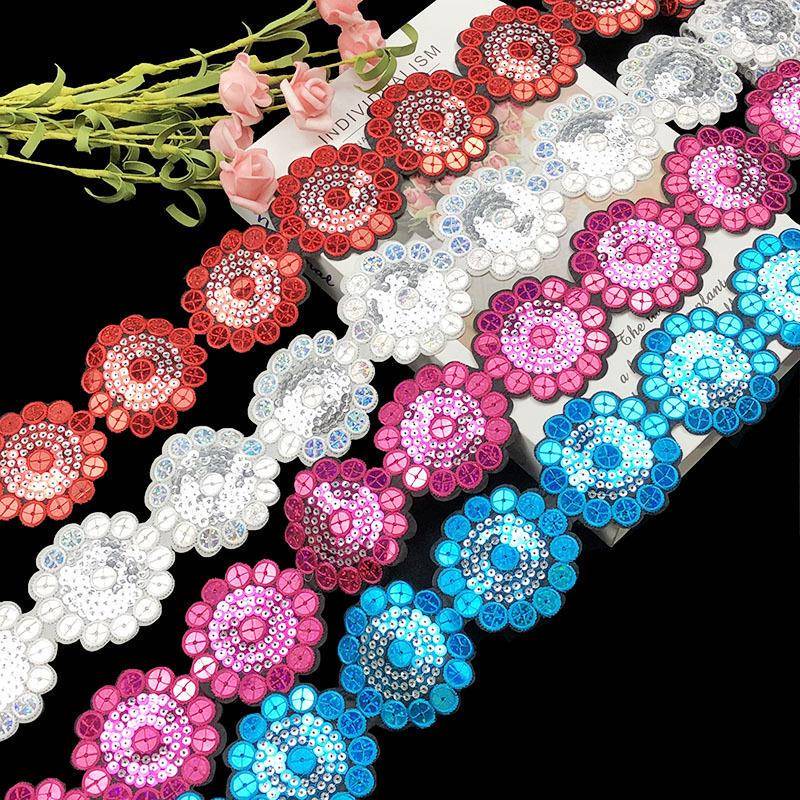 Factory Direct Sales of Clothing Accessories DIY Sequin Lace Ethnic Clothing Barcode Ready Stock Mesh Embroidery Lace