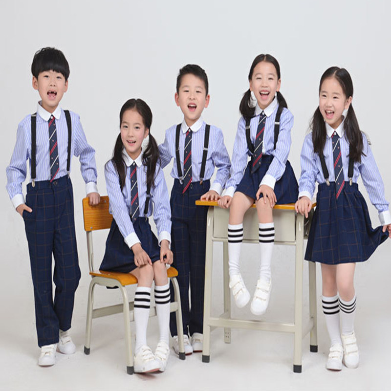 Children's chorus costumes New Year's Day chorus performance small fresh blue primary school students shirt overalls suit