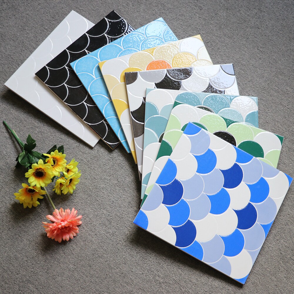 Crystal throwing fish scale brick 300x300 mosaic tile bathroom powder room fan-shaped wall tile swimming pool non-slip floor tile