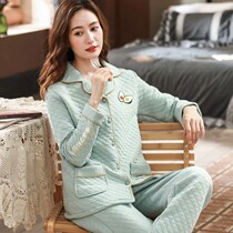 Loris official flagship store official website pajamas women autumn and winter thick cotton long sleeves warm air cotton sandwich thin clip