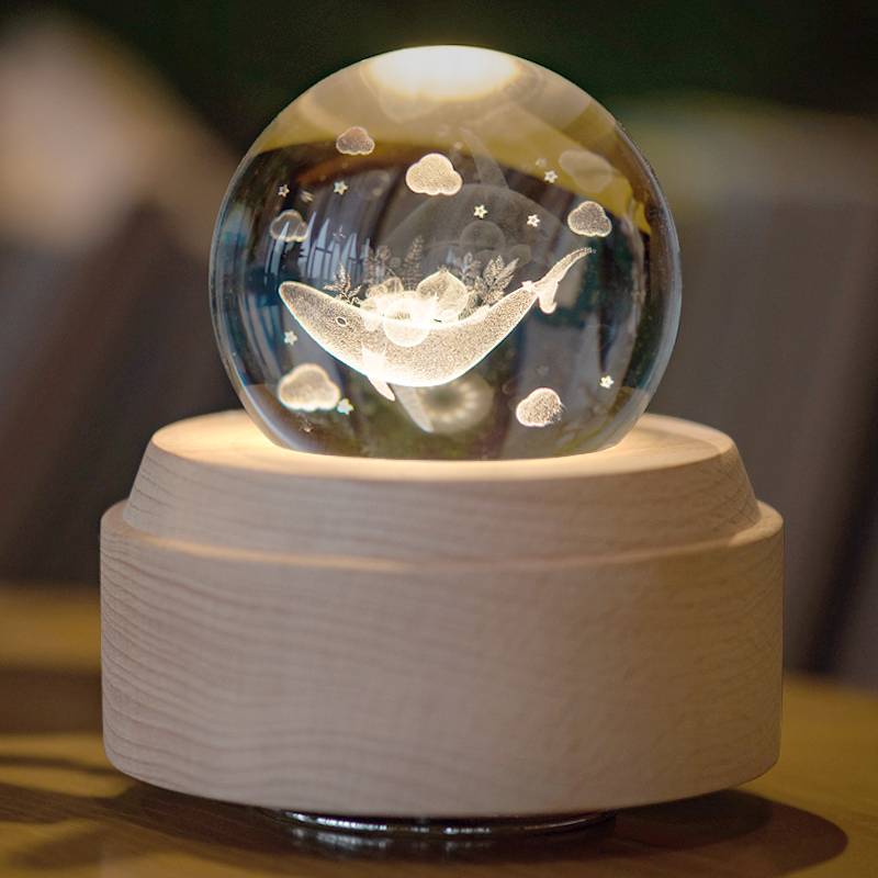 Whale Crystal Ball Music Box Rotates Eight-Sound Box Gift Gift Children's 10-Year Gift