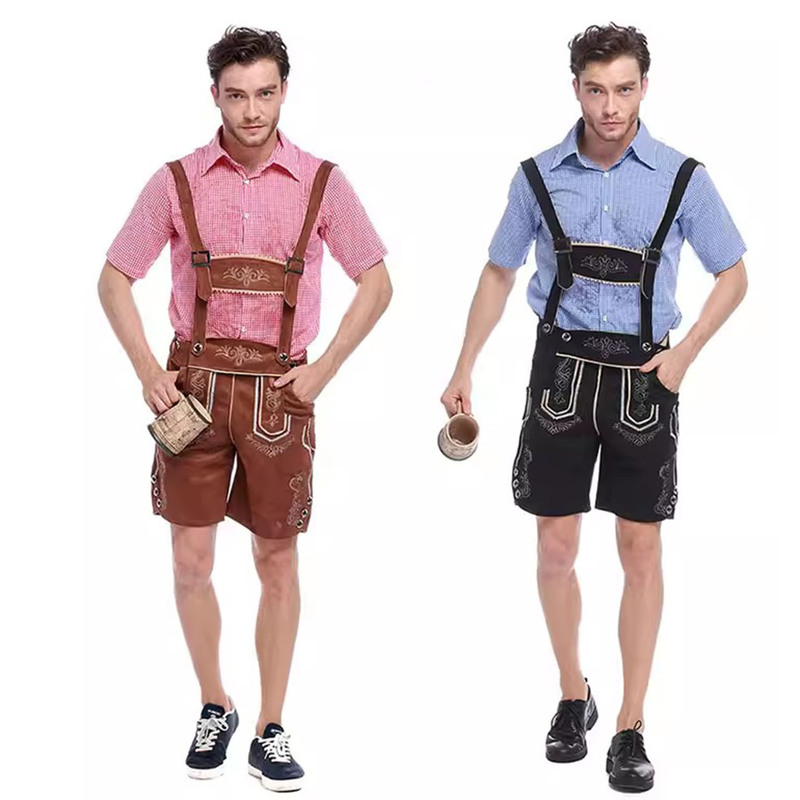 New Munich Oktoberfest Clothing, Two-Color Shirt and Suspenders, Men's Traditional German Beer Party Outfit