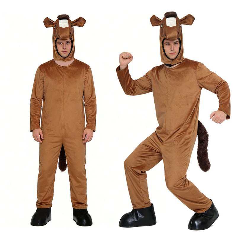 Halloween Adult Pony Costume Brown Horse Animal Role-Playing Costume Funny and Humorous Horse Performance Costume Halloween Adult Pony Costume Brown Horse Animal Role-Playing Costume Funny and Humorous Horse Performance Costume