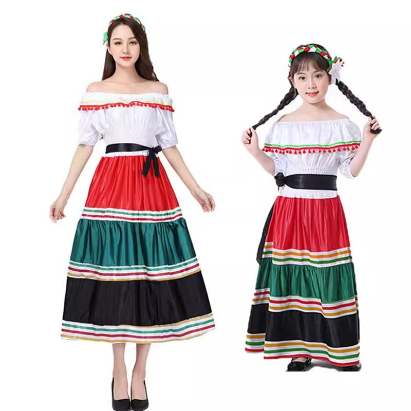 Halloween Cos Mexican Style Costume Mexican Ethnic Little Girl Dress Long Dress Stage Performance Costume