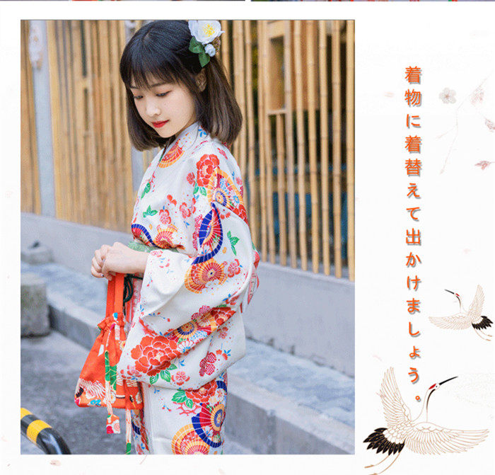 Hk 日本和服女櫻花傘柄浴衣外穿套裝抗皺免熨燙旅游寫真單層改良款 露天拍賣