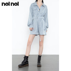 nolnol straight tube worker trousers female high waist loose fashion pants design feel connecting body pants, one piece of jacket pants