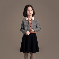 Ha tooth childrens clothing early autumn new products Girls children retro knitted color wool female baby long-sleeved dress