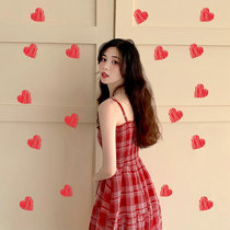 Red Plaid Sling Dress 2021 New Summer Fairy Super Fairy Sensen Sling Skirt Student Small Long Skirt