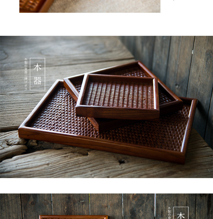 Khay gỗ rắn vuông mây hình chữ nhật tấm gỗ ánh sáng không thấm nước handmade khay trà tấm khách sạn nhà hàng tấm gỗ khay gỗ decor