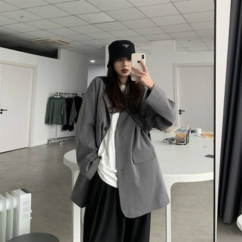 Blazer 2025 Spring and Autumn New Korean Style Oversized Loose Large Top Gray Casual Suit for Women