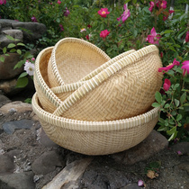 On the stream flowers bloom bamboo woven baskets round dustpan handmade bamboo storage frame washing dishes bamboo baskets steamed bread baskets steamed baskets