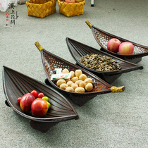 On the stream Flower Blossom Handmade bamboo fruit plate retro creative fruit basket dried fruit plate old craft bamboo products fruit plate basket