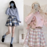 Демисезонное шерстяное пальто, демисезонная японская школьная юбка, шерстяной свитер, комплект, А-силуэт