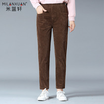 New middle-aged and elderly pants corduroy womens pants mother autumn and winter leisure trousers old size high waist straight pants