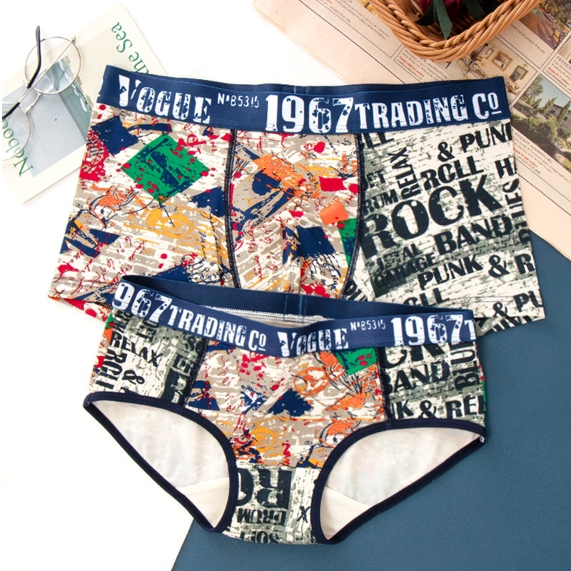 Couple underwear cotton modal boxer youth fashion men's and women's double sports style mid-waist antibacterial suit - Taobao