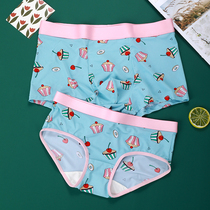 Summer ice silk couple underwear cartoon cute thin section printing large size mid-waist mens square womens briefs head boxed
