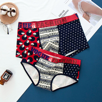 Tide brand fashion couple underwear pure cotton creative letters graffiti men and women couple underwear sports mid-waist boxer