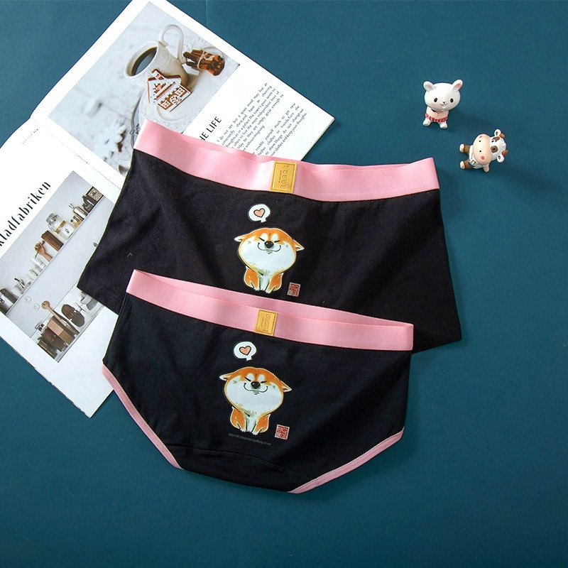 New cute couple underwear pure cotton modal cotton trendy brand creative cartoon young men and women boxer mid-waist suit