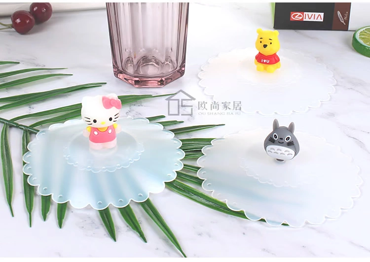 10cm thực phẩm lớp không độc hại silicone cốc bìa bụi phim hoạt hình gốm nước cốc nắp phổ cốc cốc nắp