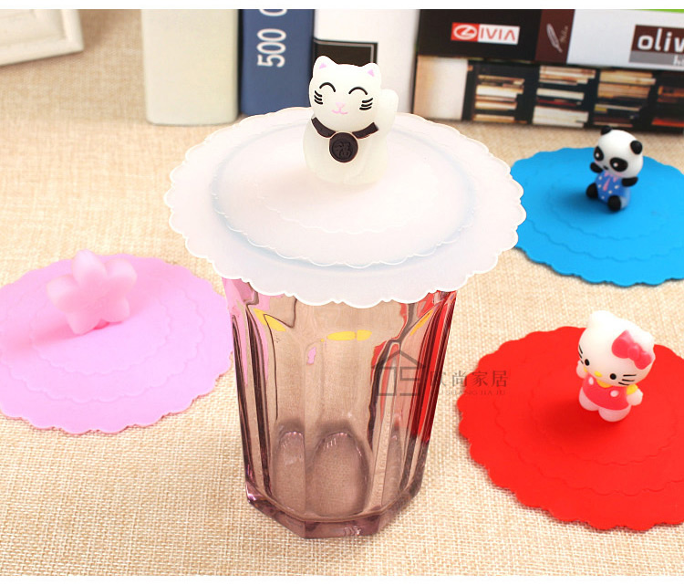 10 cm chống bụi không độc hại silicone cup bìa cấp thực phẩm phim hoạt hình gốm cốc nước nắp phổ mug cup nắp