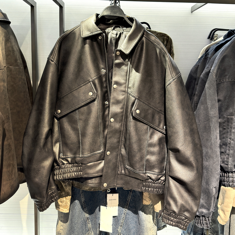 Cabinet 699! New Autumn and Winter Za Men's Loose-Fitting Faux Leather Pu Long-Sleeve Zip-Up Leather Jacket 3715411