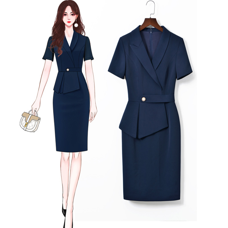 High-End Professional Dress for Women, Summer Short-Sleeved, Fashionable and Elegant Ol Workwear, Front Desk Formal Attire, Interview Suit, Work Uniform