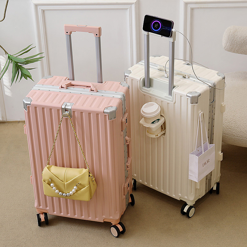 Multifunctional USB Charging Port Suitcase with Trolley Handle, Water Cup Holder, iPad Stand, Travel Suitcase for Women and Men, Password-Protected Carry-On Luggage Multifunctional USB Charging Port Suitcase with Trolley Handle, Water Cup Holder, iPad Stand, Travel Suitcase for Women and Men, Password-Protected Carry-On Luggage
