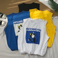 Vest mùa hè học sinh nam Hàn Quốc không tay áo thun xu hướng in hình vai rộng vest vest vai thanh niên mồ hôi - Lót áo thun nam thể thao
