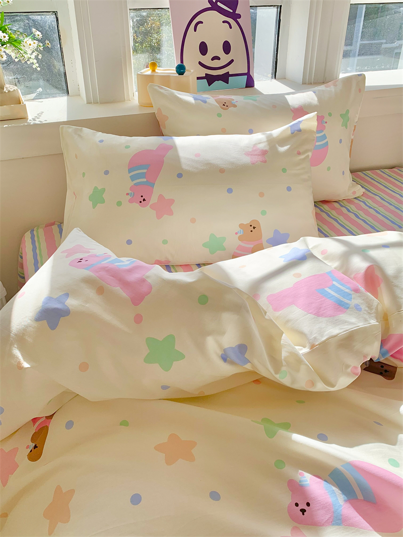 Year-end benefits 40 Diagonal Veins Pure Cotton Cream Hand-painted Wind Bed Pint Goose Yellow Bed girls Three-four-piece quilted cotton-Taobao