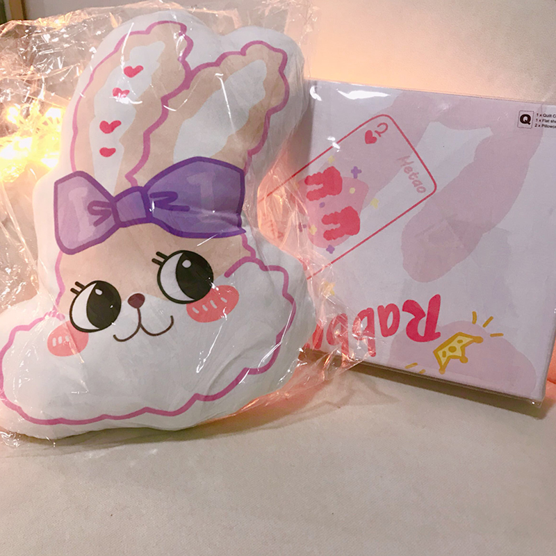 [gửi gối thỏ] phim hoạt hình in hình chú thỏ lilac ren bốn bộ bông ký túc xá 1,5m - Bộ đồ giường bốn mảnh bộ ga giường everon
