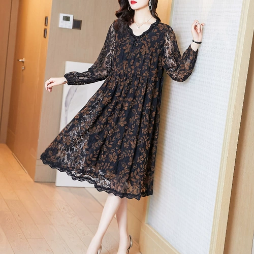 Весеннее платье, элитная длинная юбка, в цветочек, коллекция 2021, V-образный вырез, оверсайз