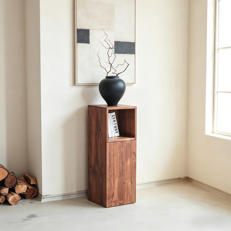 Medieval-Style Solid Wood Flower Stand, Wooden Pedestal, Living Room Home Entrance Storage Display Cabinet, Wabi-Sabi Style Square Distressed Storage Cabinet