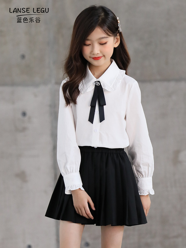 Girls white shirt spring and autumn dress 2022 new children's shirt in the big boy Korean version of the foreign school style long-sleeved top