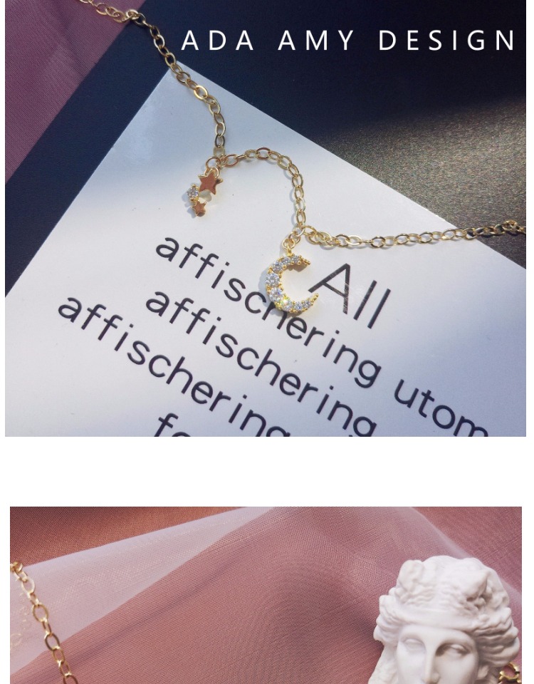 Thiết kế nguyên bản Vàng 14k mạ vàng sao trăng Thủy thủ mặt trăng zircon kim cương thời trang khí chất lắc chân nữ đẹp