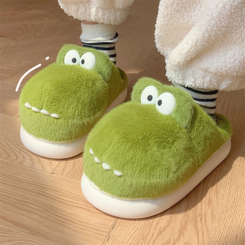 Couple's Quirky Crocodile Bedroom Home Slippers, Winter Casual Non-Slip Comfortable Warm Plush Cotton Slippers for Men and Women