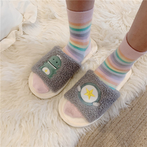 Korean version of the new cartoon adorable home Ins slippers ladies casual wear non-slip lined cotton slippers winter