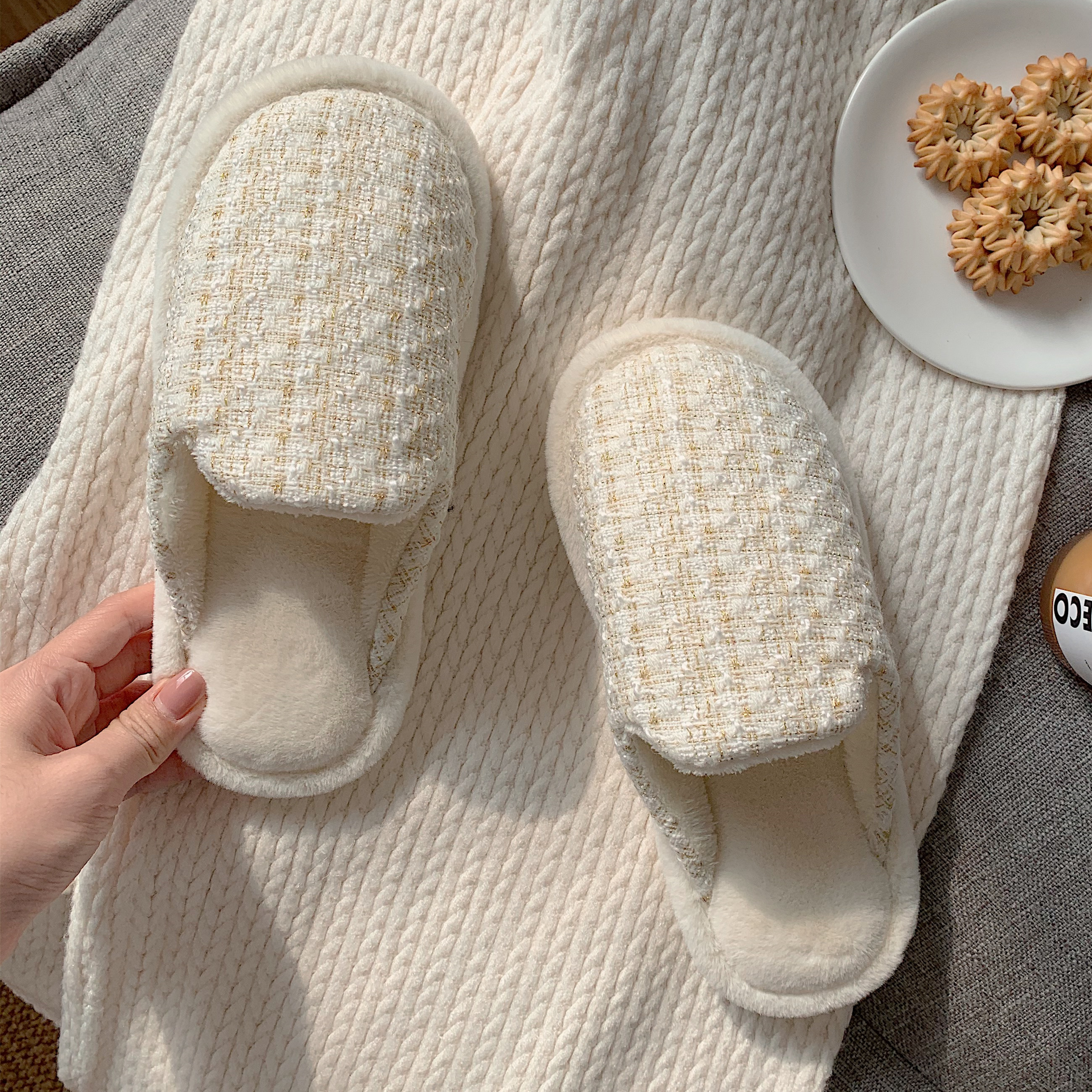 women's winter Japanese style simple cotton toe bag slippers for students' casual indoor non-slip warm soft sole silent cotton mop